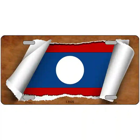 Laos Flag Scroll Metal Novelty License Plate 24" x 12" (LLP)