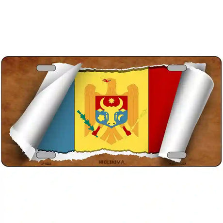 Moldova Flag Scroll Metal Novelty License Plate 24" x 12" (LLP)