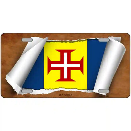 Madeiva Flag Scroll Metal Novelty License Plate 24" x 12" (LLP)