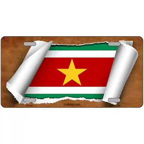 Suriname Flag Scroll Metal Novelty License Plate 24" x 12" (LLP)