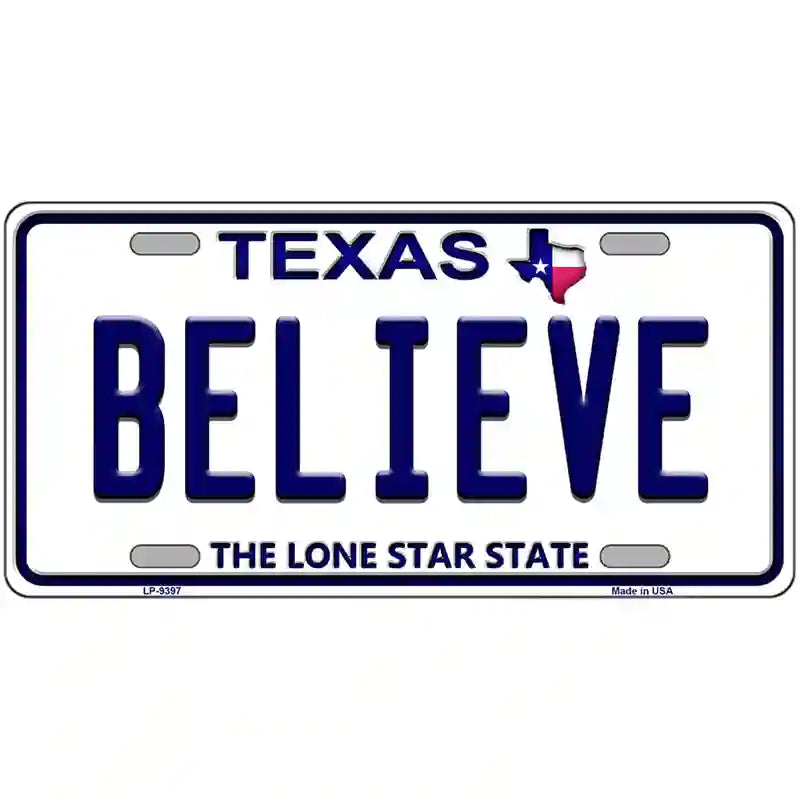 Believe Texas Novelty Metal License Plate 24" x 12" (LLP)