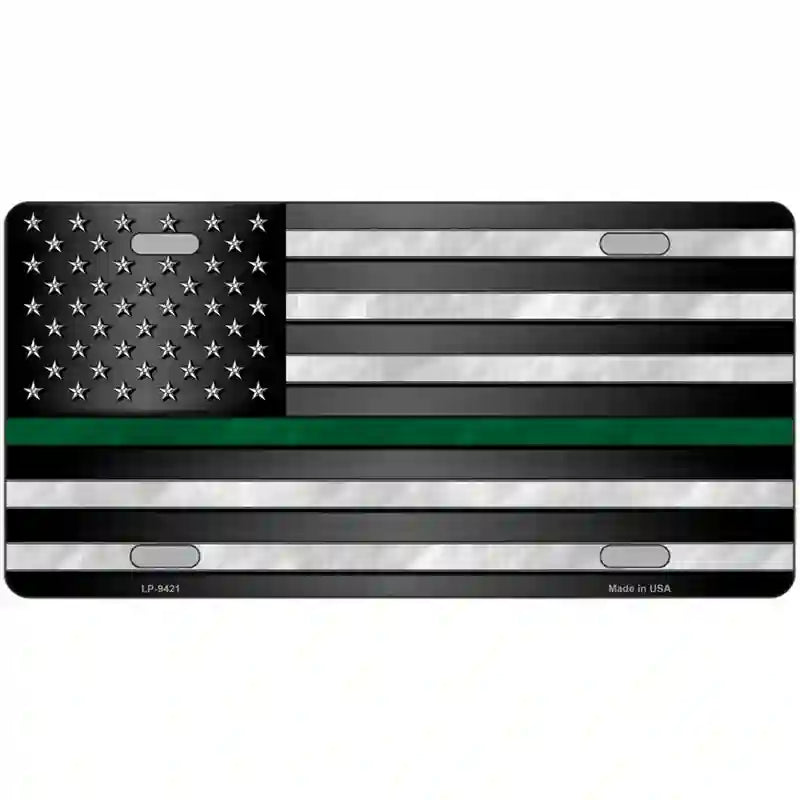 American Flag Thin Green Line Novelty Metal License Plate 24" x 12" (LLP)