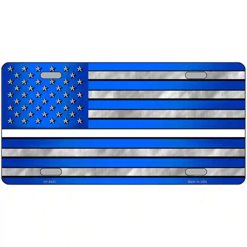 Blue American Flag Thin White Line Novelty Metal License Plate 24" x 12" (LLP)