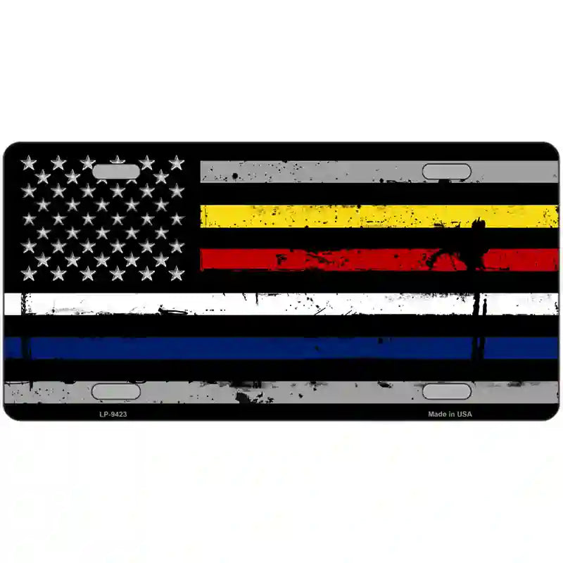 American Flag Police / Fire / EMS Novelty Metal License Plate 24" x 12" (LLP)