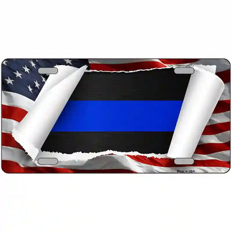 Thin Blue Line Scroll Metal Novelty License Plate 24" x 12" (LLP)