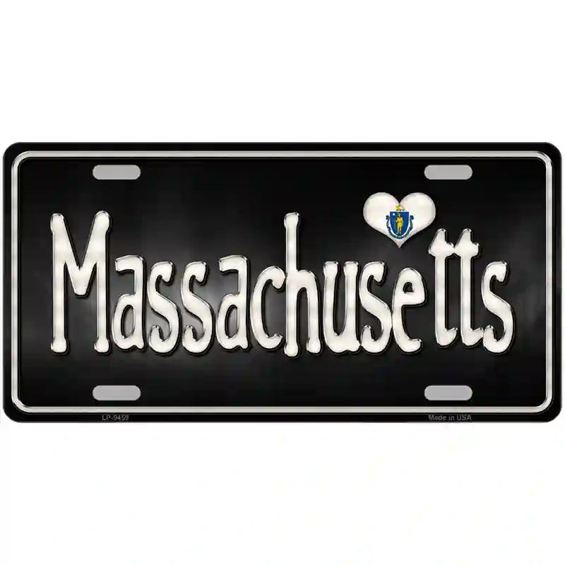 Massachusetts Flag Script Metal Novelty License Plate 24" x 12" (LLP)