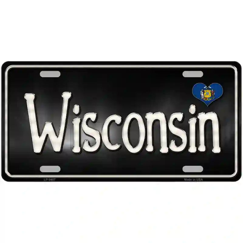 Wisconsin Flag Script Metal Novelty License Plate 24" x 12" (LLP)