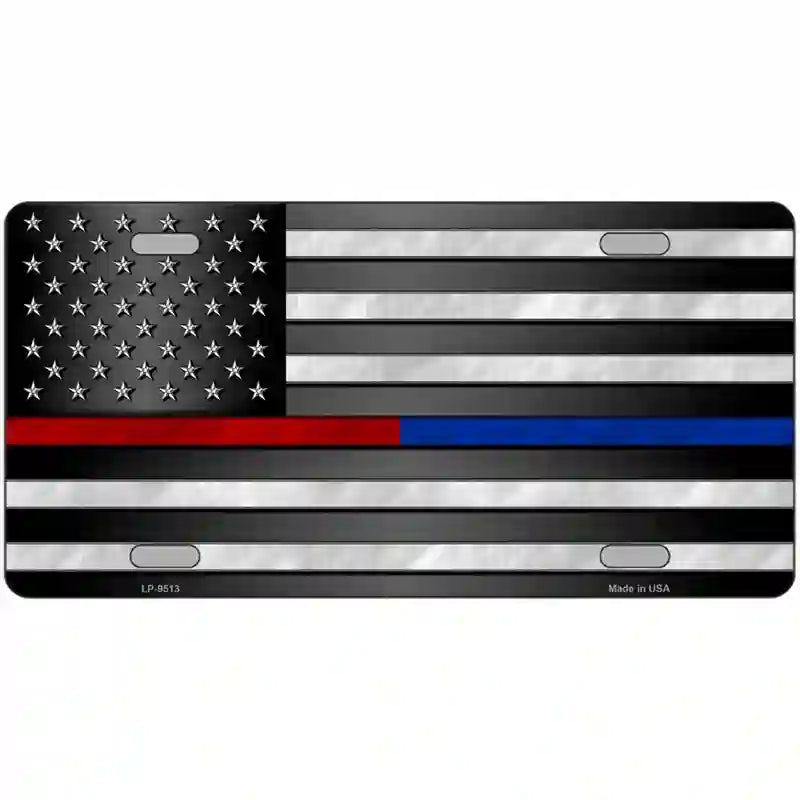 American Flag Police / Fire Novelty Metal License Plate 24" x 12" (LLP)