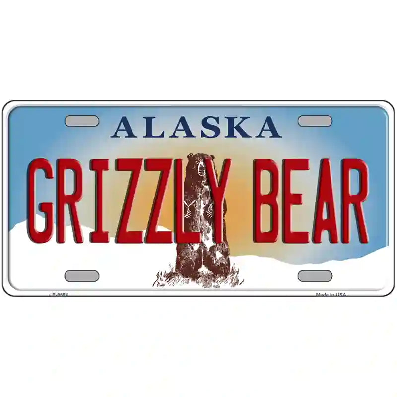 Grizzly Bear Alaska State Novelty Metal License Plate 24" x 12" (LLP)