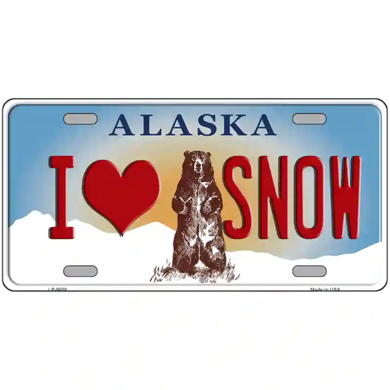 I Love Snow Alaska State Novelty Metal License Plate 24" x 12" (LLP)