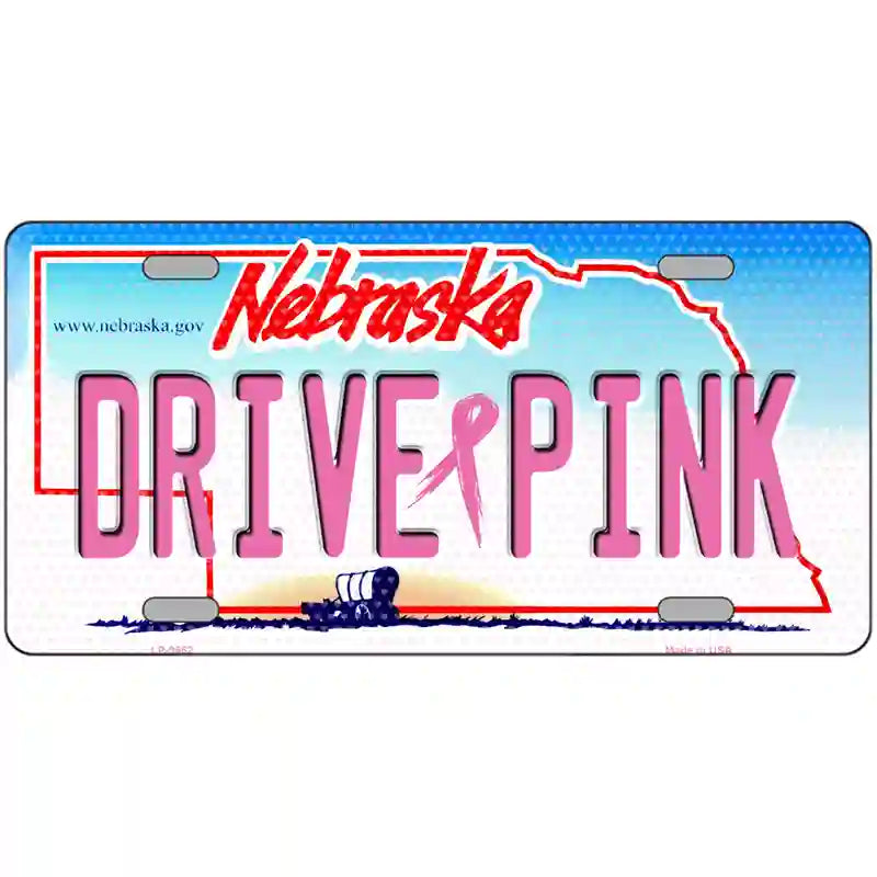 Drive Pink Nebraska Novelty Metal License Plate 24" x 12" (LLP)