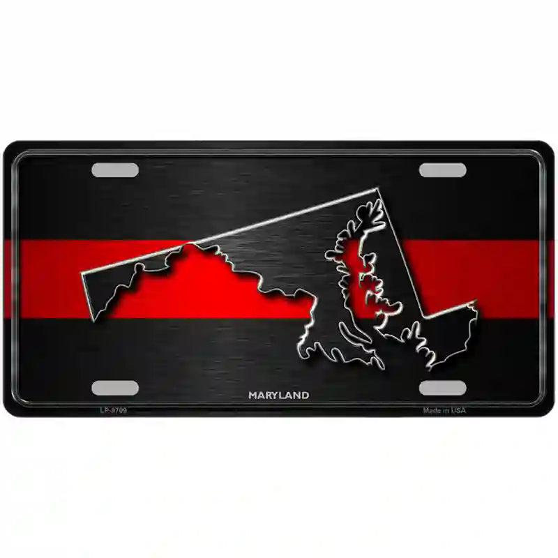 Maryland Thin Red Line Metal Novelty License Plate 24" x 12" (LLP)