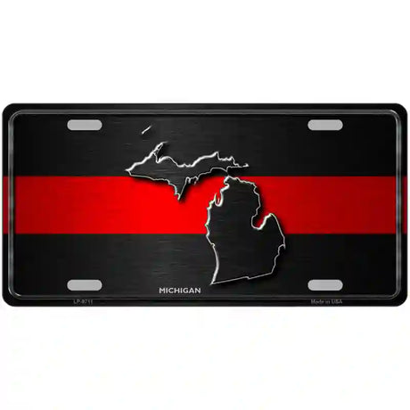 Michigan Thin Red Line Metal Novelty License Plate 24" x 12" (LLP)