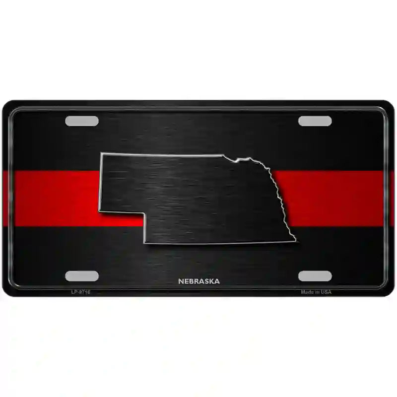 Nebraska Thin Red Line Metal Novelty License Plate 24" x 12" (LLP)