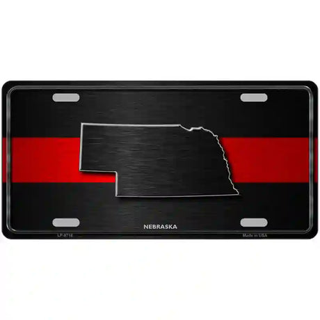 Nebraska Thin Red Line Metal Novelty License Plate 24" x 12" (LLP)