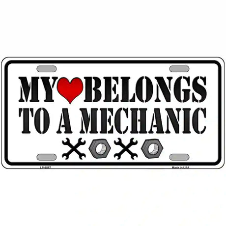 Heart Belongs To Mechanic Novelty Metal License Plate 24" x 12" (LLP)