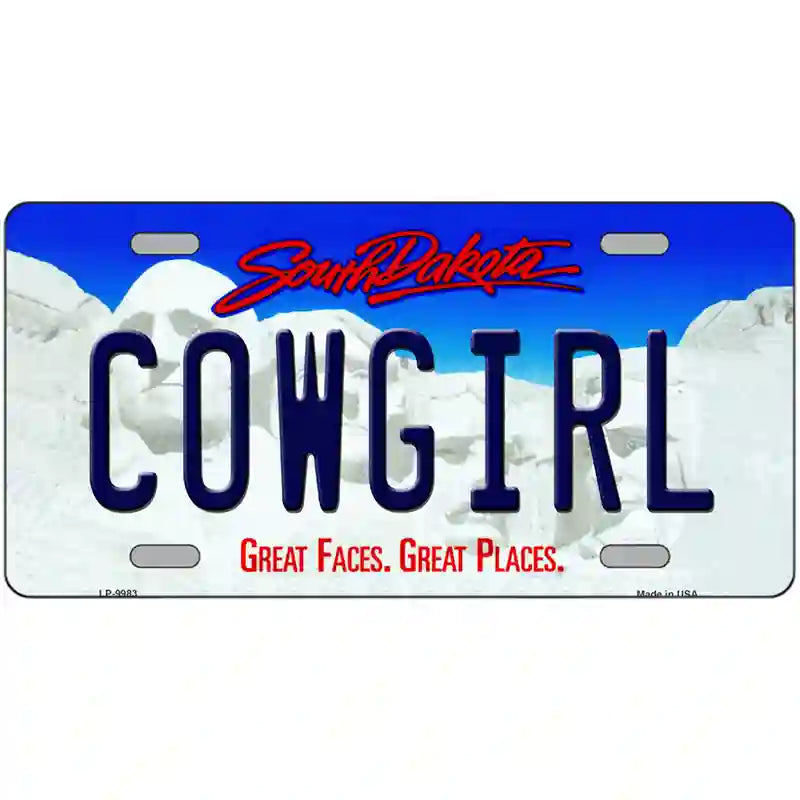 Cowgirl South Dakota Metal Novelty License Plate 24" x 12" (LLP)