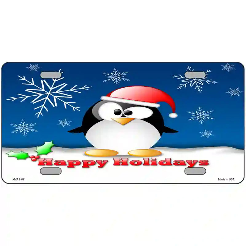 Happy Holidays Penguin Metal Novelty License Plate 24" x 12" (LLP)