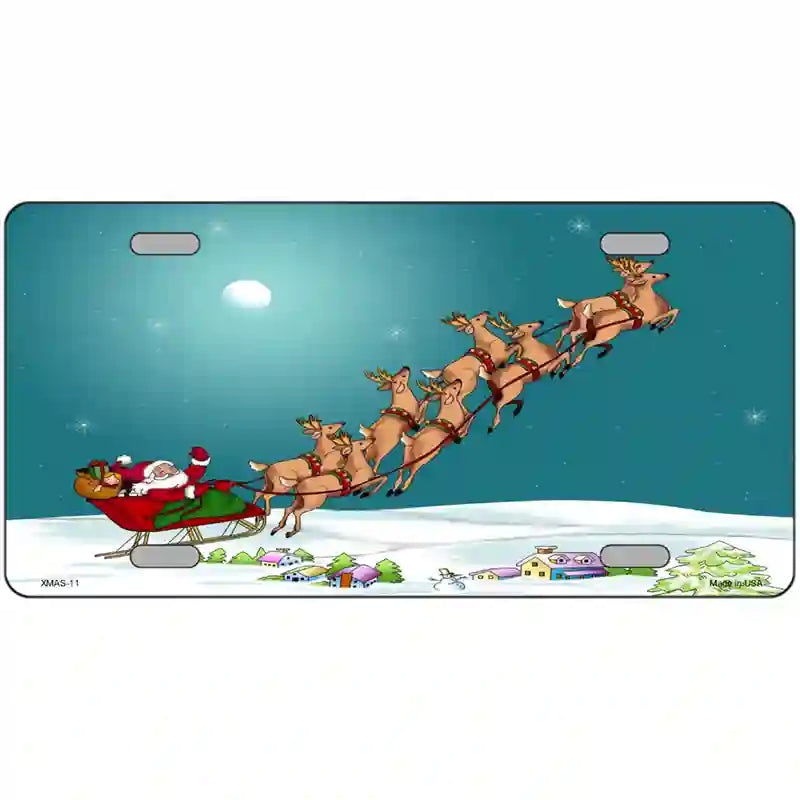 Santa And Reindeer Metal Novelty License Plate 24" x 12" (LLP)