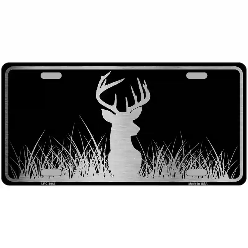 Deer Black Brushed Chrome Novelty Metal License Plate 24" x 12" (LLPC)