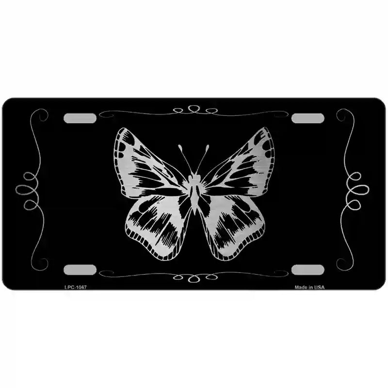 Butterfly Black Brushed Chrome Novelty Metal License Plate 24" x 12" (LLPC)