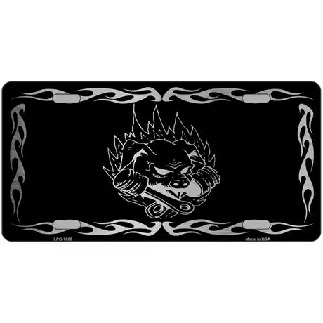 Pig In Flames Black Brushed Chrome Novelty Metal License Plate 24" x 12" (LLPC)