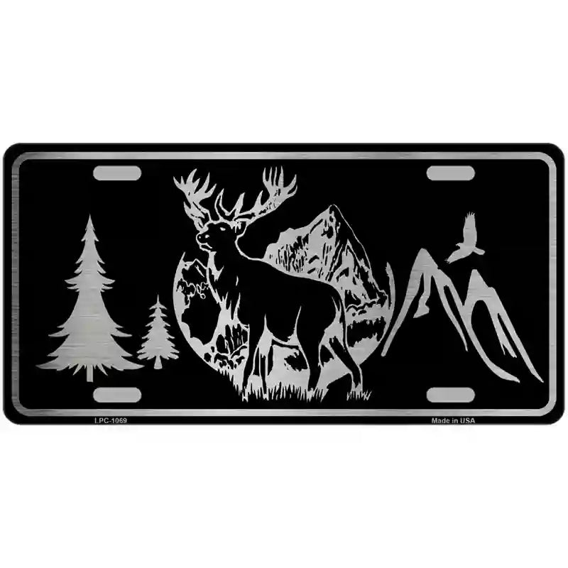 Elk Black Brushed Chrome Novelty Metal License Plate 24" x 12" (LLPC)