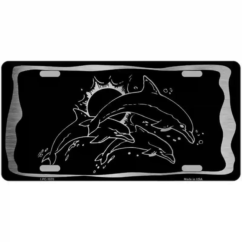 Dolphins Black Brushed Chrome Novelty Metal License Plate 24" x 12" (LLPC)