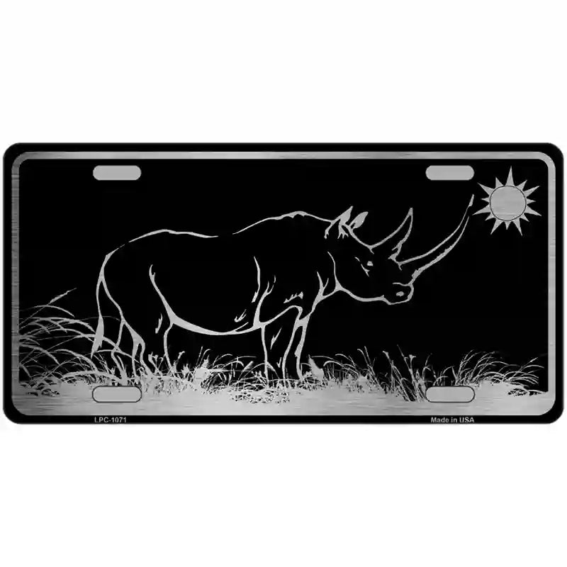 Rhino Black Brushed Chrome Novelty Metal License Plate 24" x 12" (LLPC)