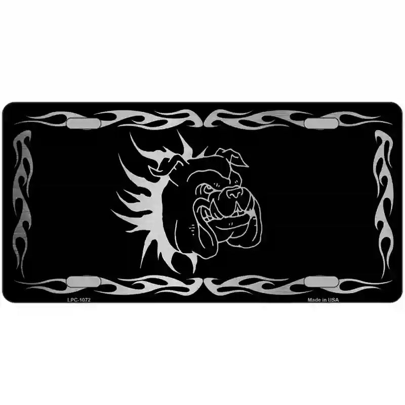 Dog In Flames Black Brushed Chrome Novelty Metal License Plate 24" x 12" (LLPC)