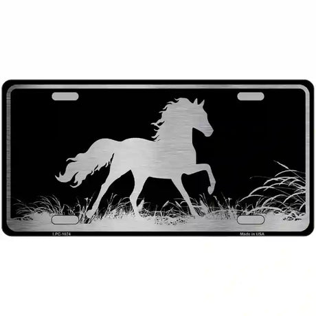 Horse Black Brushed Chrome Novelty Metal License Plate 24" x 12" (LLPC)