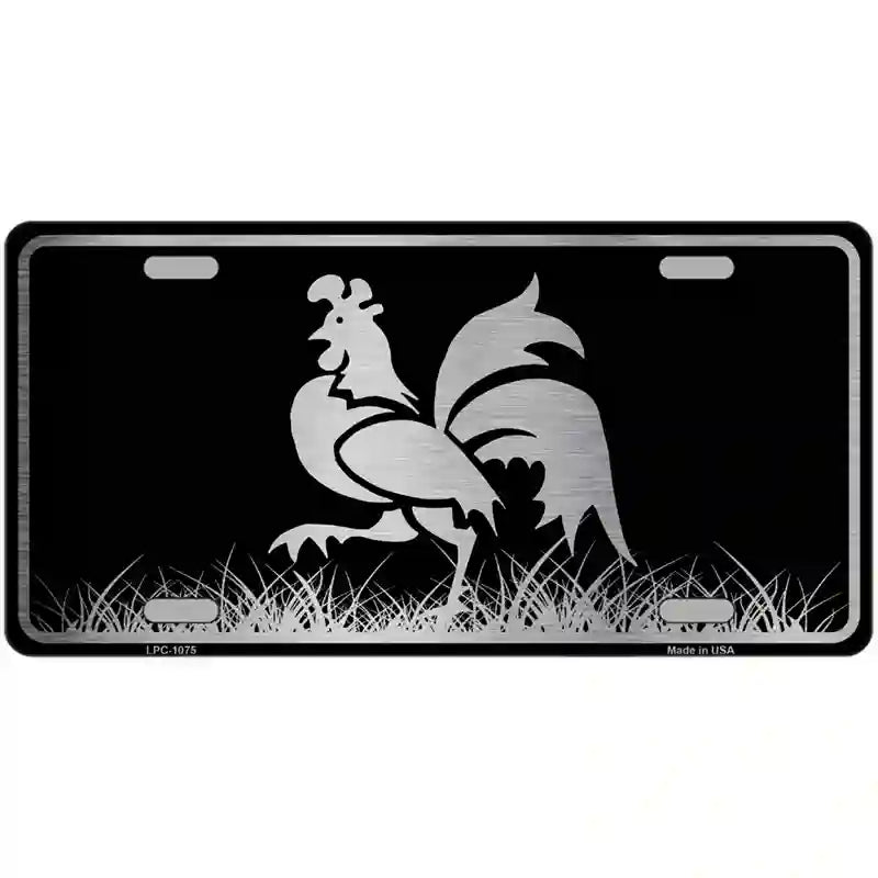 Rooster Black Brushed Chrome Novelty Metal License Plate 24" x 12" (LLPC)