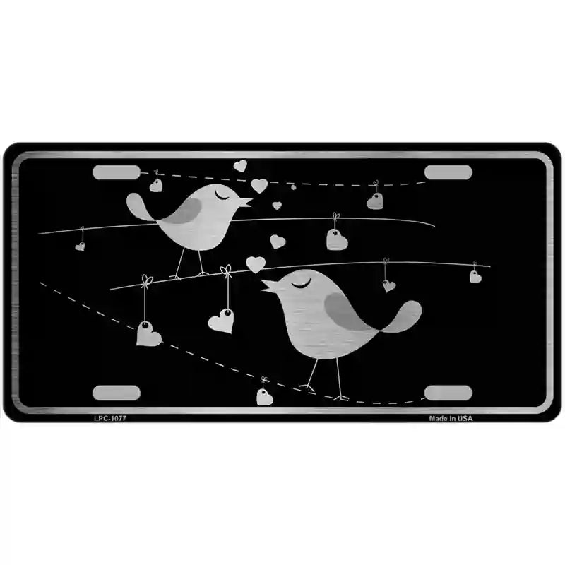 Love Birds Black Brushed Chrome Novelty Metal License Plate 24" x 12" (LLPC)