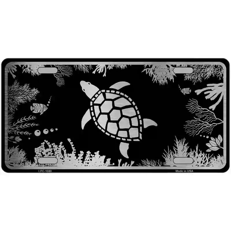 Turtle Black Brushed Chrome Novelty Metal License Plate 24" x 12" (LLPC)