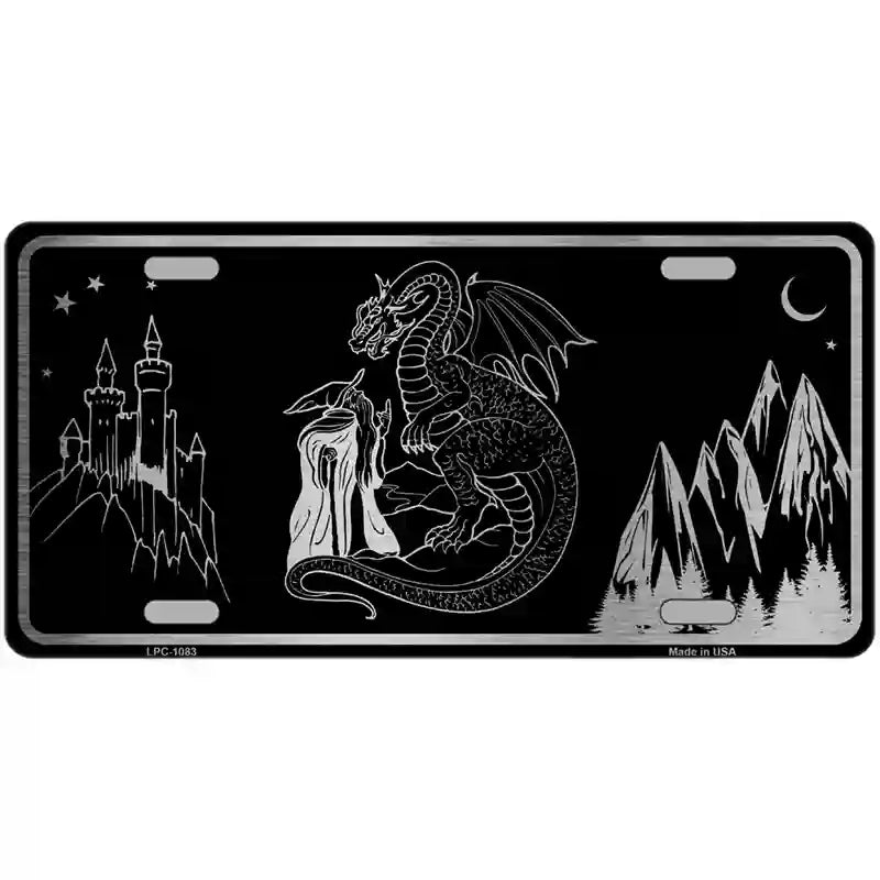 Wizards And Dragons Black Brushed Chrome Novelty Metal License Plate 24" x 12" (LLPC)