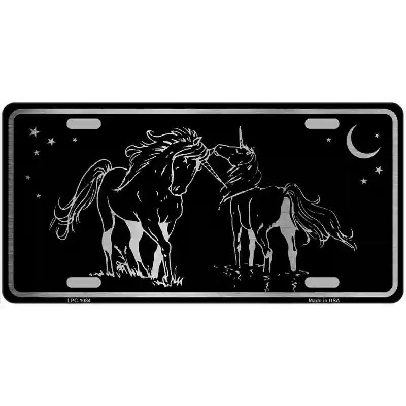 Unicorns Black Brushed Chrome Novelty Metal License Plate 24" x 12" (LLPC)