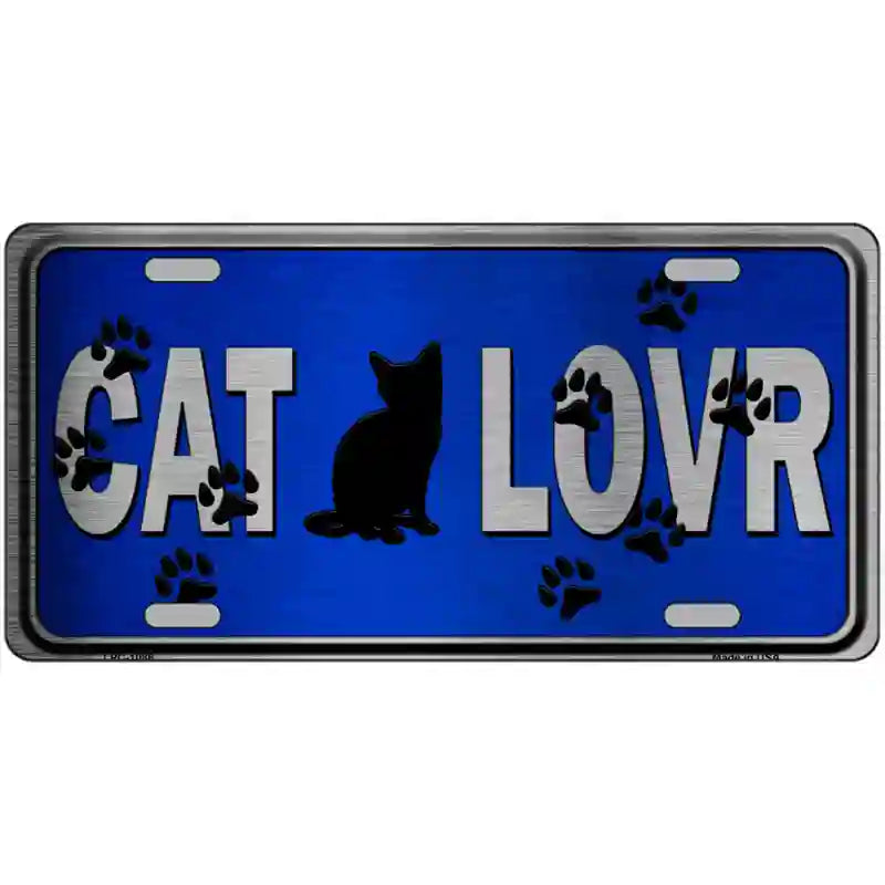 Cat Lover Blue Brushed Chrome Novelty Metal License Plate Tag 24" x 12" (LLPC)