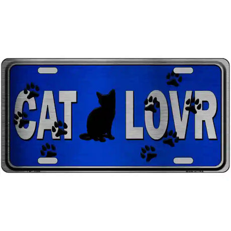 Cat Lover Blue Brushed Chrome Novelty Metal License Plate Tag 24" x 12" (LLPC)