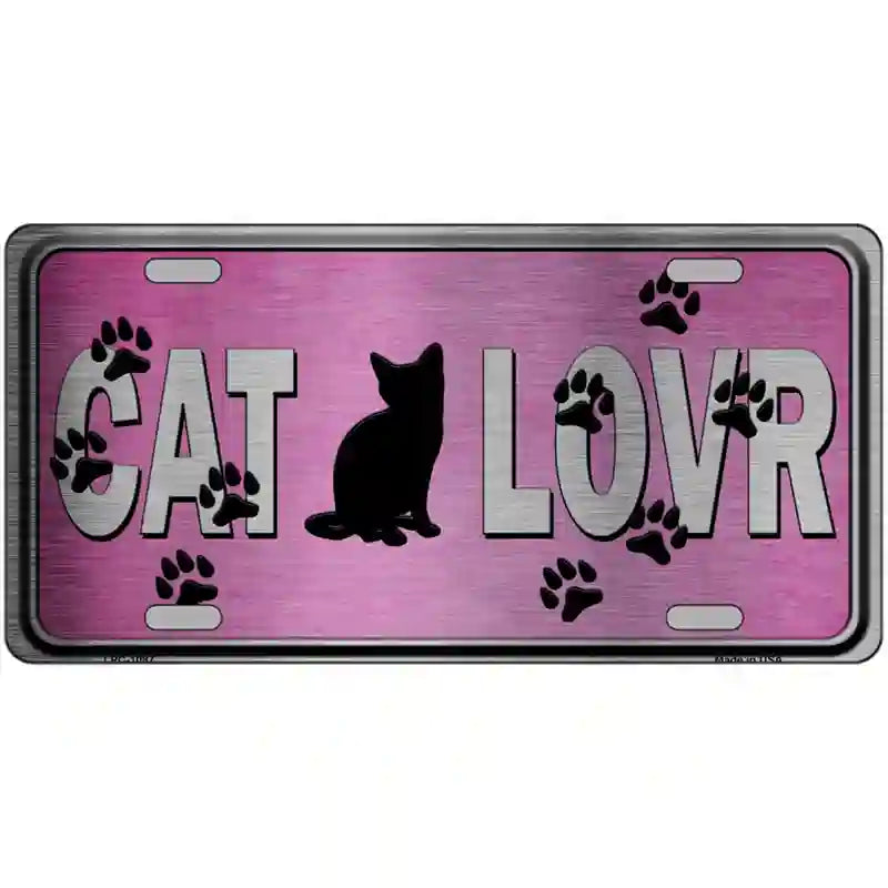 Cat Lover Pink Brushed Chrome Novelty Metal License Plate Tag 24" x 12" (LLPC)