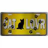 Cat Lover Yellow Brushed Chrome Novelty Metal License Plate Tag 24" x 12" (LLPC)