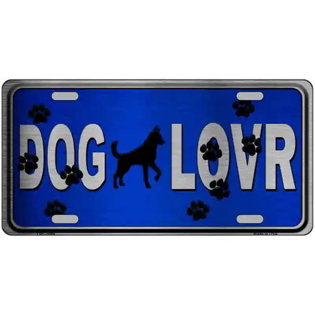 Dog Lover Blue Brushed Chrome Novelty Metal License Plate Tag 24" x 12" (LLPC)