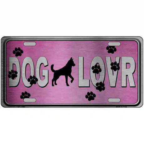 Dog Lover Pink Brushed Chrome Novelty Metal License Plate Tag 24" x 12" (LLPC)