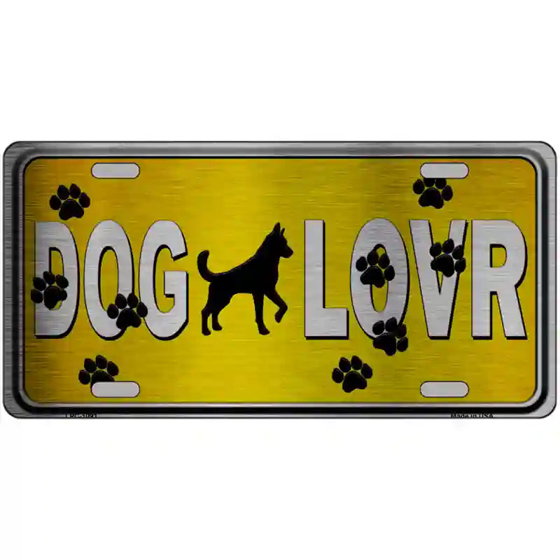 Dog Lover Yellow Brushed Chrome Novelty Metal License Plate Tag 24" x 12" (LLPC)