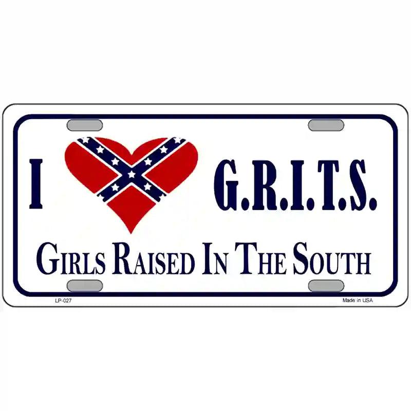 G.R.I.T.S. Confederate Flag Novelty Metal License Plate 12" x 6" (LP)