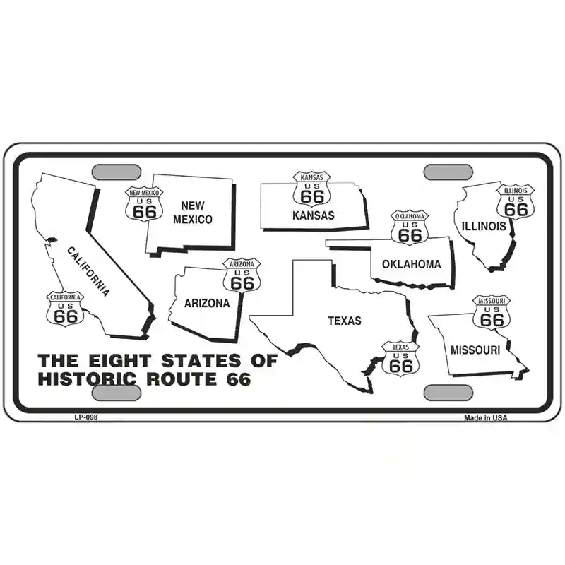 Route 66 Historic States Novelty Metal License Plate 12" x 6" (LP)