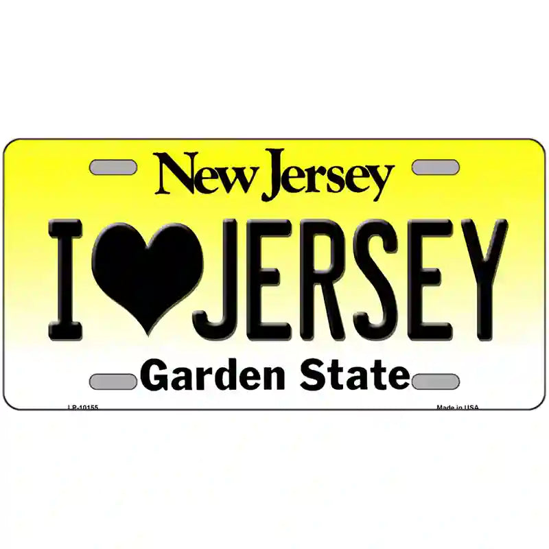 I Love Jersey New Jersey Metal Novelty License Plate 12" x 6" (LP)