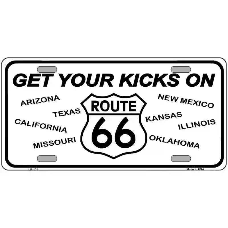 Get Your Kicks On 66 Novelty Metal License Plate 12" x 6" (LP)