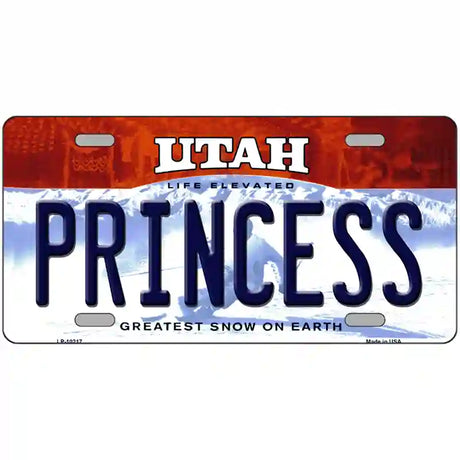 Princess Utah Metal Novelty License Plate 12" x 6" (LP)