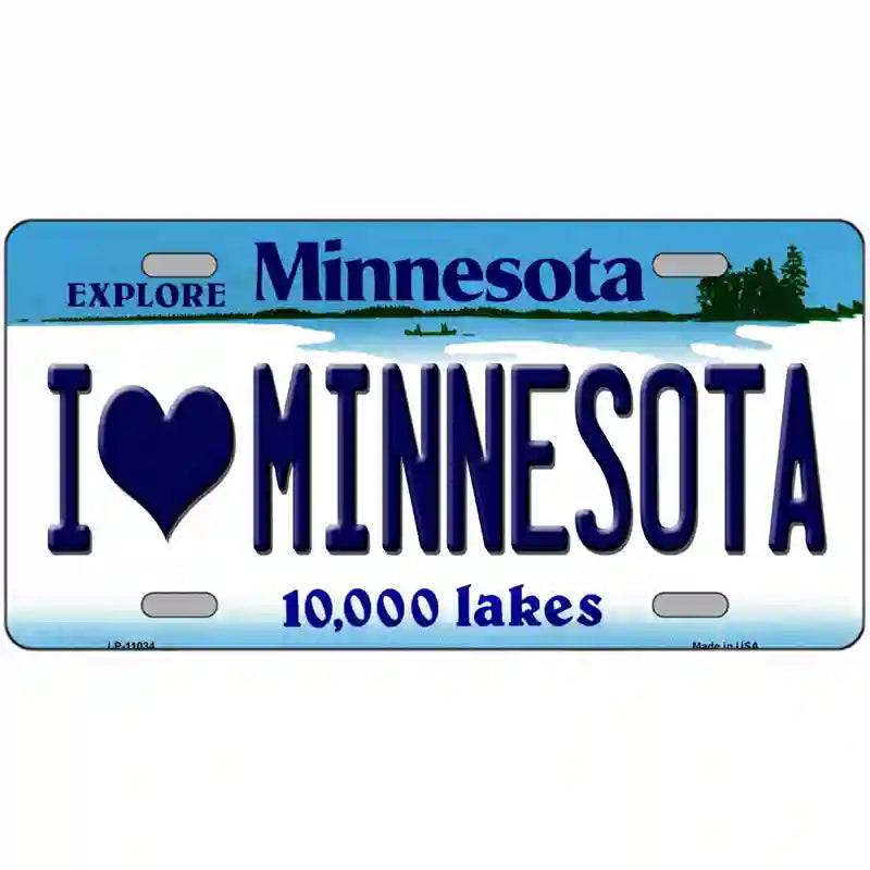 I Love Minnesota Metal Novelty License Plate 12" x 6" (LP)