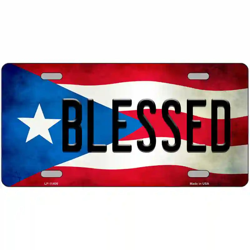 Blessed Puerto Rico Flag License Plate Metal Novelty 12" x 6" (LP)